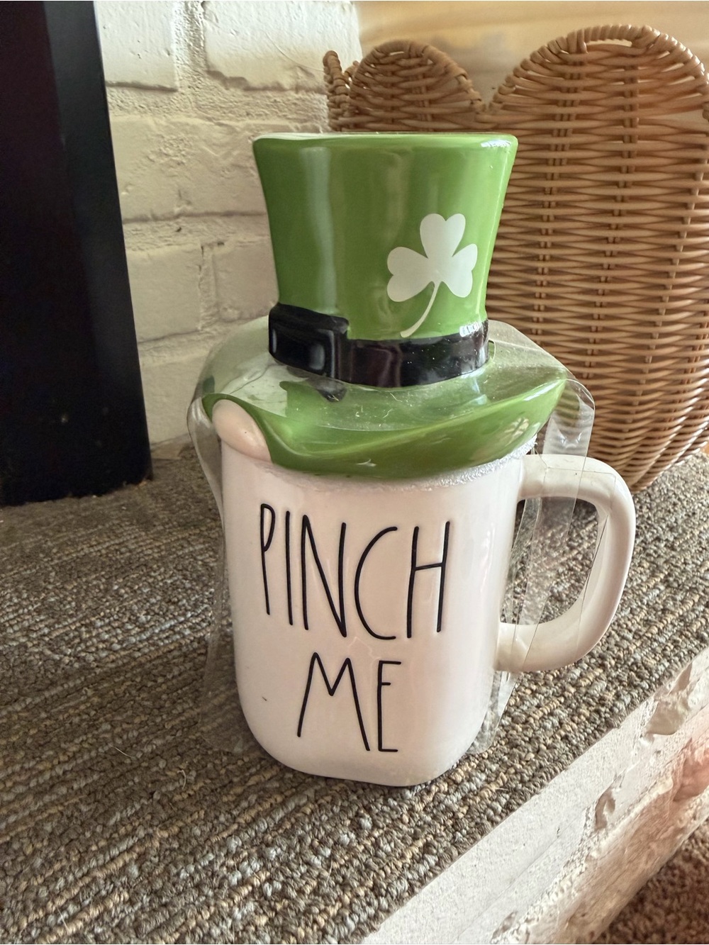 Rae Dunn 'Pinch Me' Ceramic Mug with Green Leprechaun Hat Lid